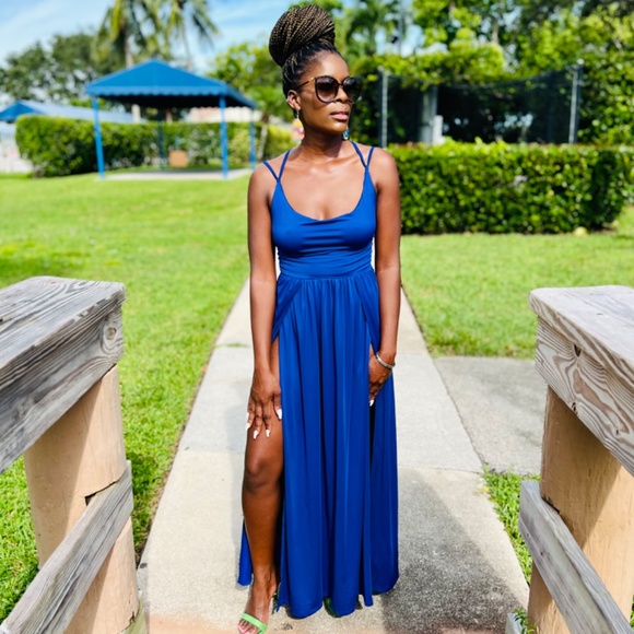 Double Split Strap Lace Up Maxi Sexy Dress - Picture 6 of 6